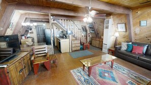 Flat-screen TV, fireplace, DVD player