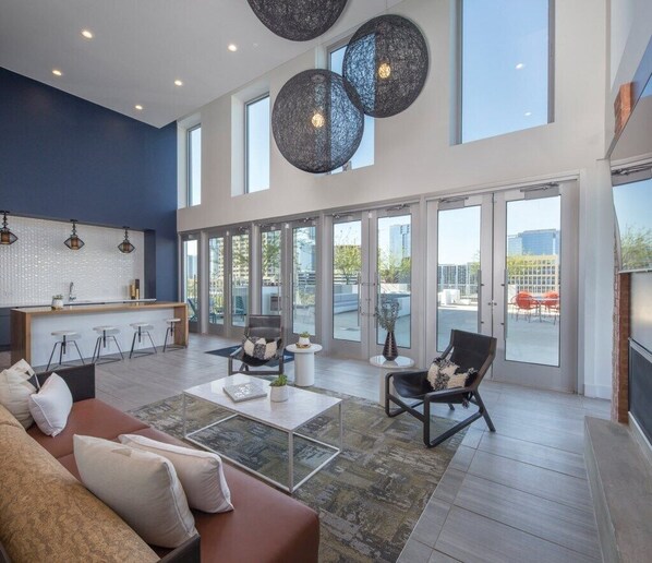 TV, fireplace, video games, music library