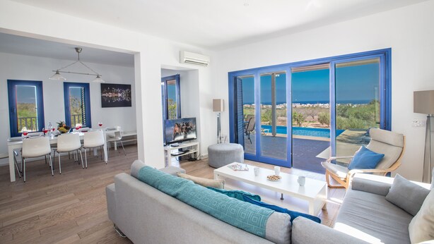 Villa, 4 Bedrooms, Private Pool | Living room | 40-inch flat-screen TV with satellite channels, TV, DVD player - Electra Villa (Paralimni)