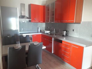 Apartment, 1 Bedroom (1) | Private kitchen | Fridge, stovetop, coffee/tea maker, electric kettle