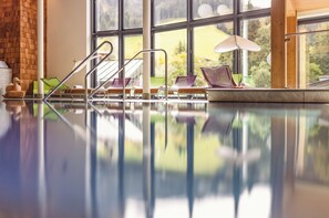 Indoor pool, open 8:00 AM to 8:00 PM, sun loungers