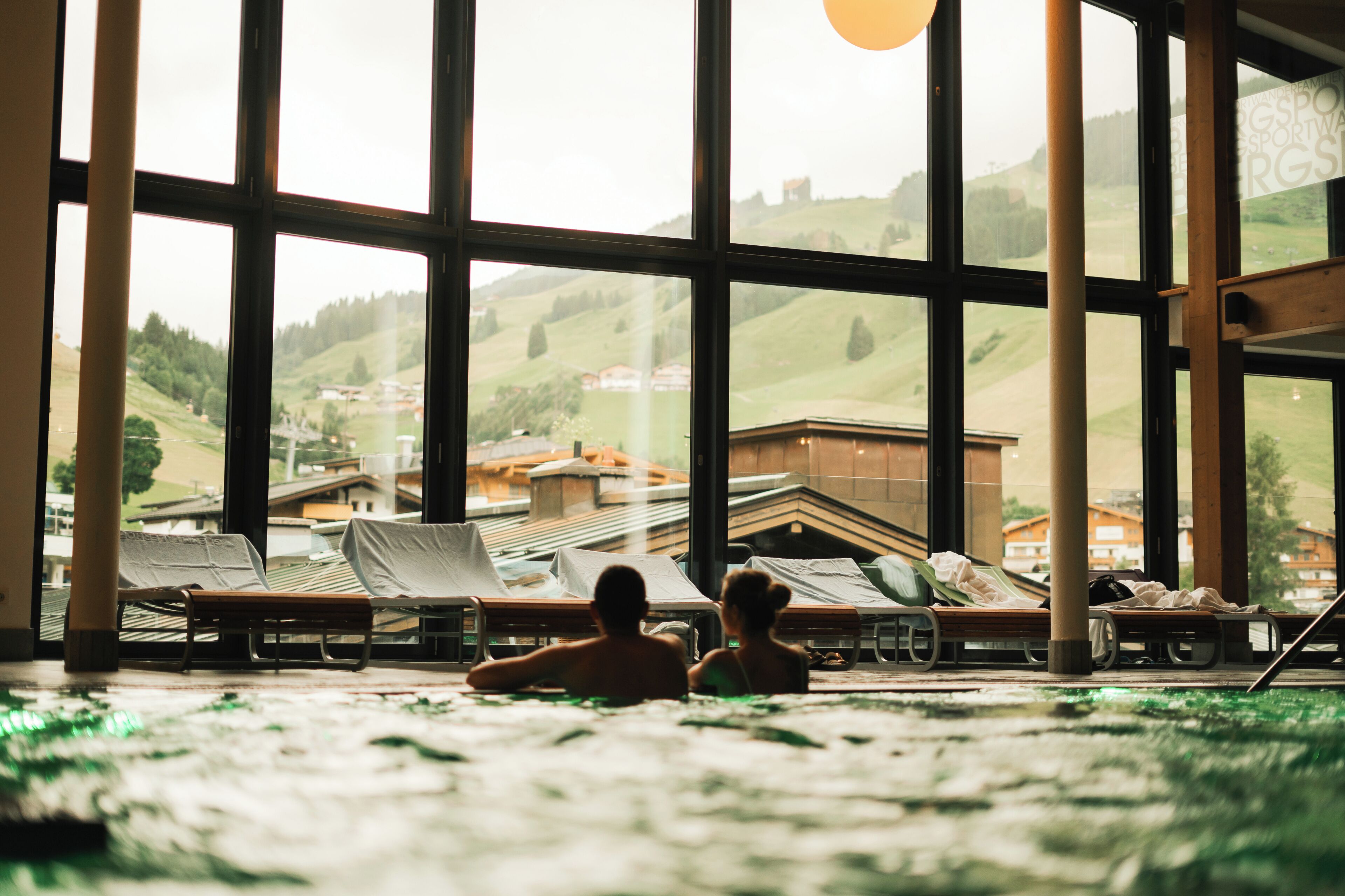 Indoor pool, open 8:00 AM to 8:00 PM, pool loungers