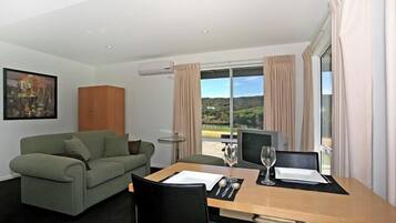 TV, DVD player, books, video library