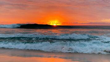 On the beach, beach umbrellas