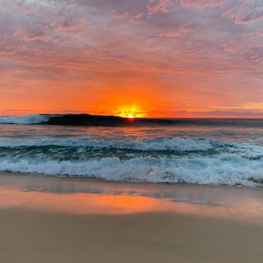 On the beach, beach umbrellas