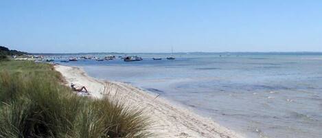 On the beach, sun-loungers, beach towels