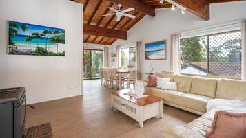 Smart TV, fireplace, DVD player