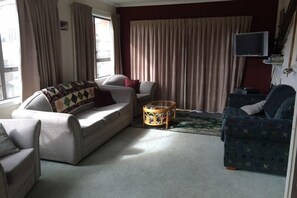 Télévision, cheminée, lecteur de DVD