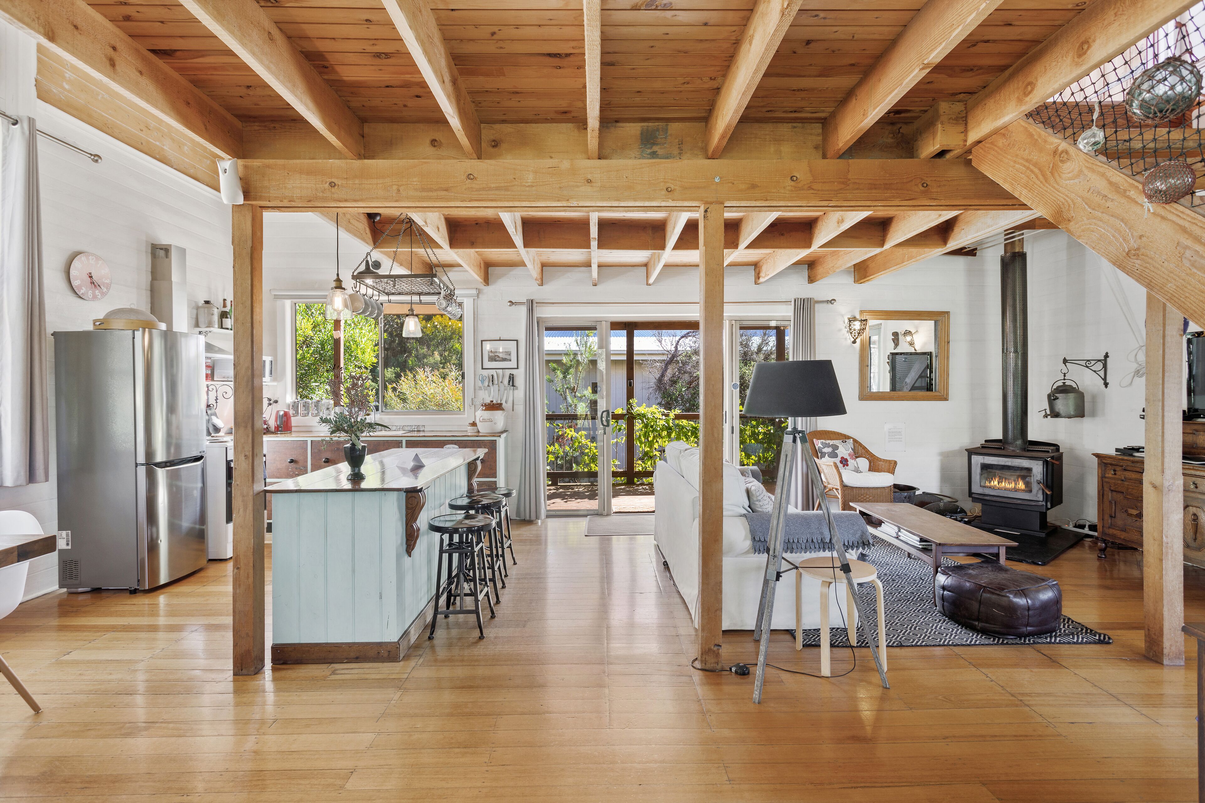 The open plan kitchen and living area