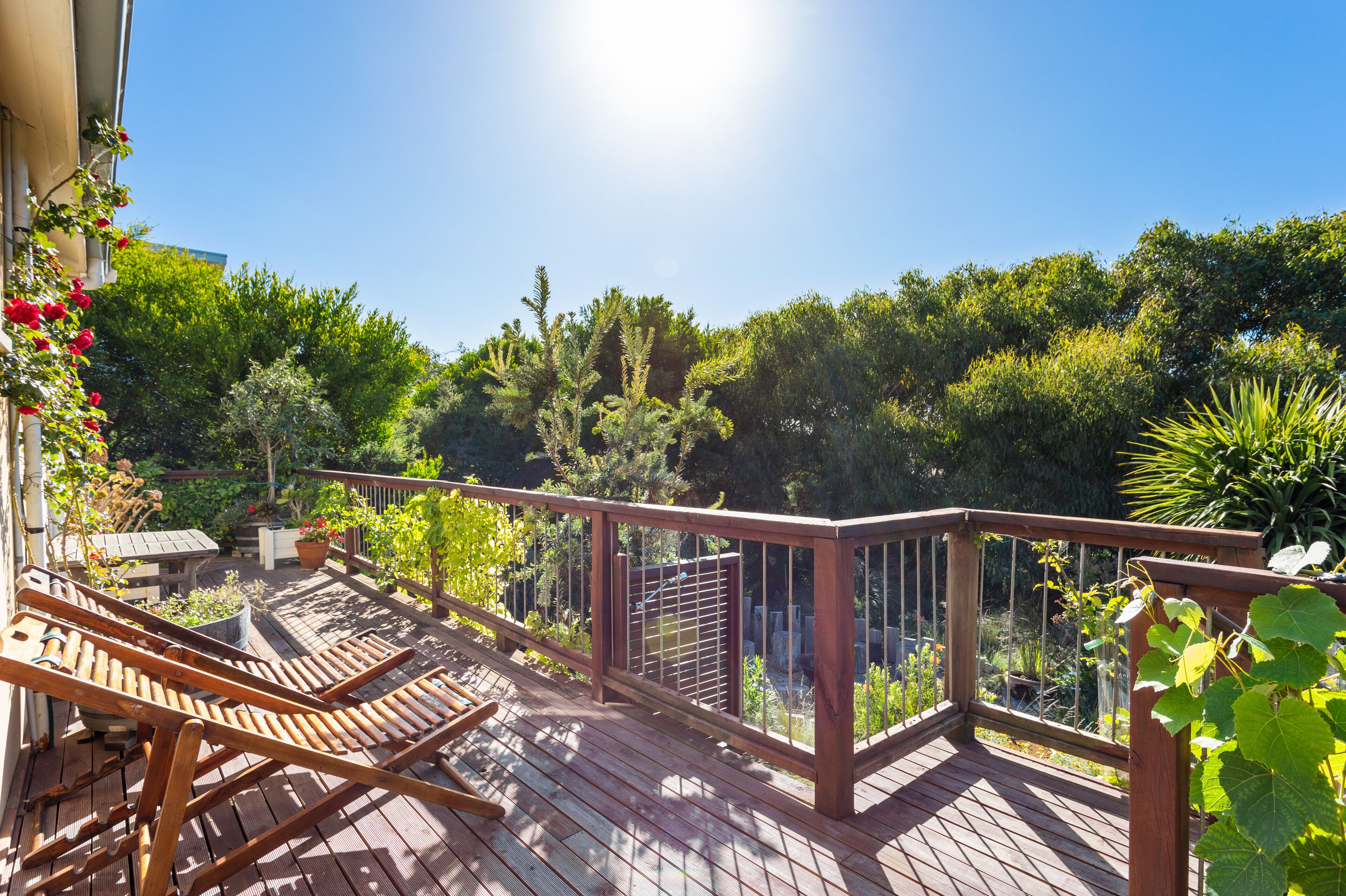 The deck at the back of the house overlooks our landscaped garden