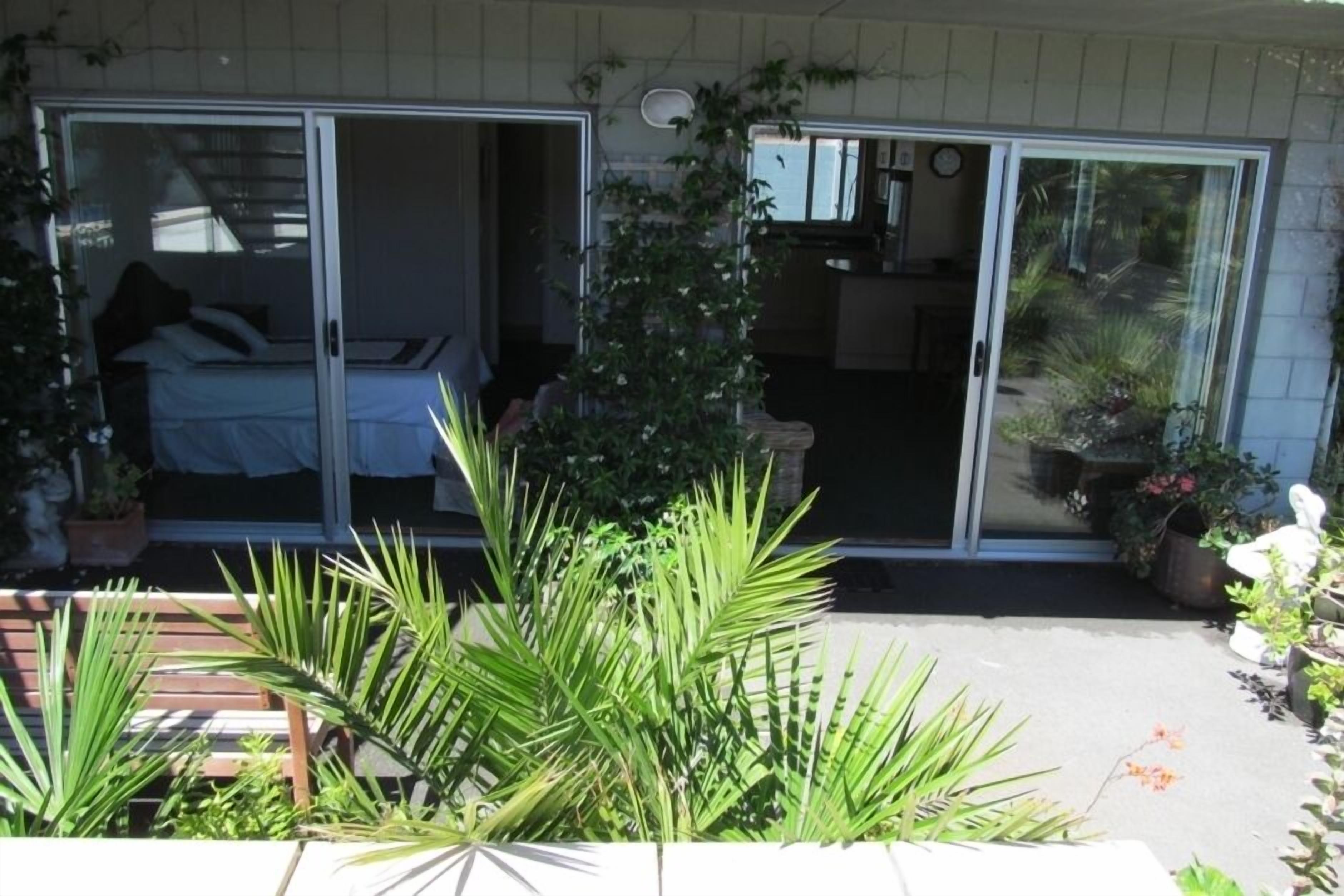 looking from pool deck down to flat