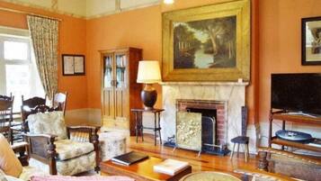TV, fireplace, DVD player, books