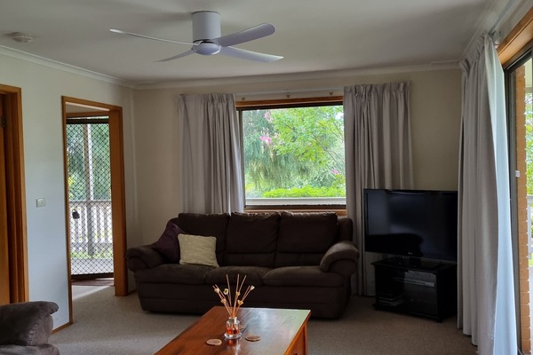 Lounge Room with TV and ceiling fan.