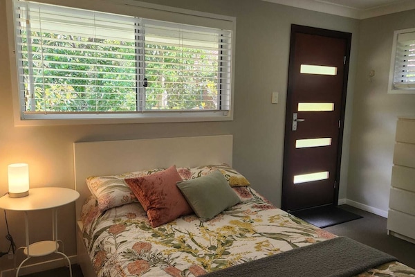 Comfortable double bed, with bedside table