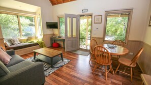 Smart TV, DVD player, video library, stereo