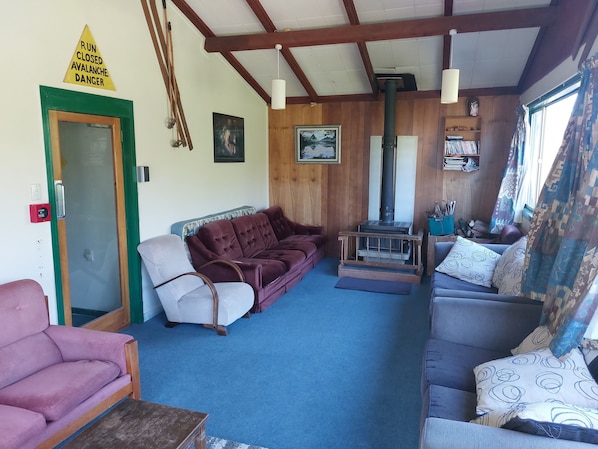 TV, fireplace, DVD player, books