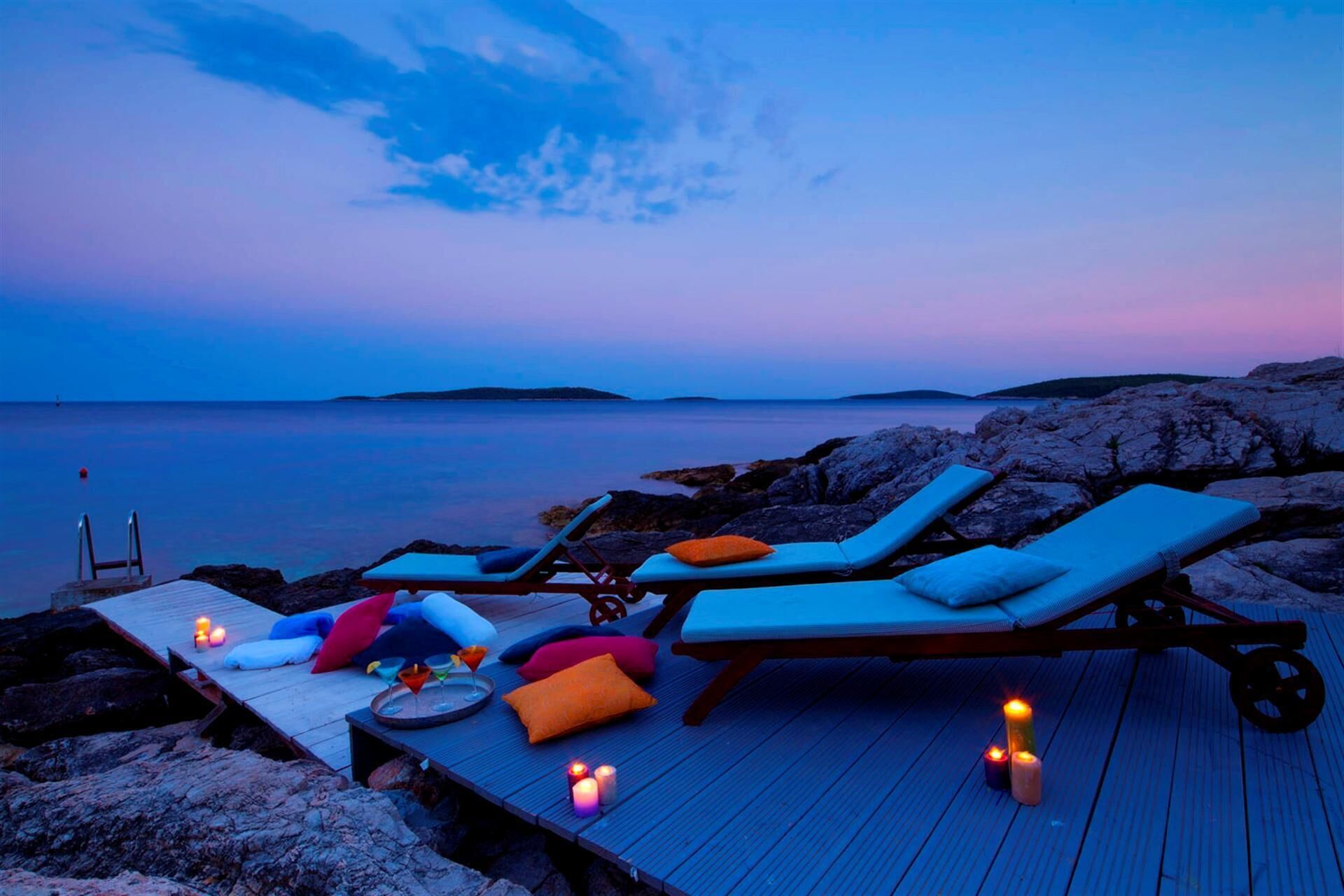 Evening Colors - Private wooden sundeck  for villa guests, privacy at the beach
