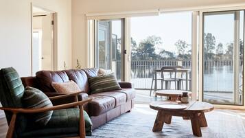 TV connectée, cheminée, livres