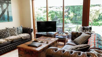 Smart TV, DVD player, books, stereo