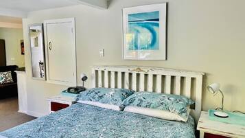 1 bedroom, desk, iron/ironing board, travel cot