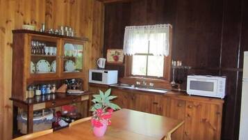 Fridge, microwave, stovetop, electric kettle