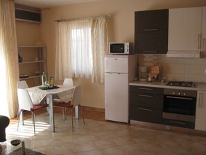 Fridge, microwave, oven, dishwasher