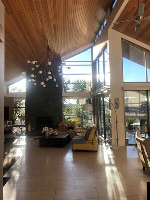 Smart TV, fireplace, DVD player, music library