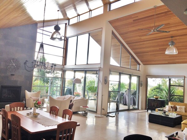 Smart TV, fireplace, DVD player, music library