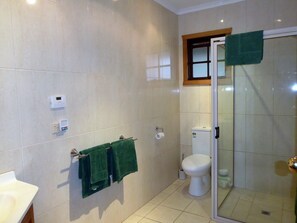 Dusche, Haartrockner, Handtücher, Seife