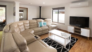 TV, fireplace, DVD player, video library