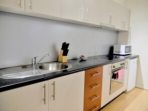 Fridge, microwave, oven, dishwasher