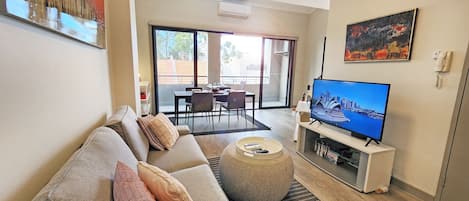 Smart TV, DVD player, books, stereo