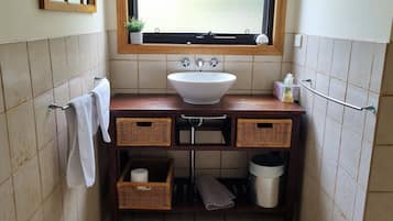 Hair dryer, towels, shampoo, toilet paper