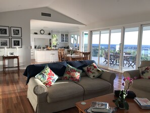 Smart TV, fireplace, DVD player, books