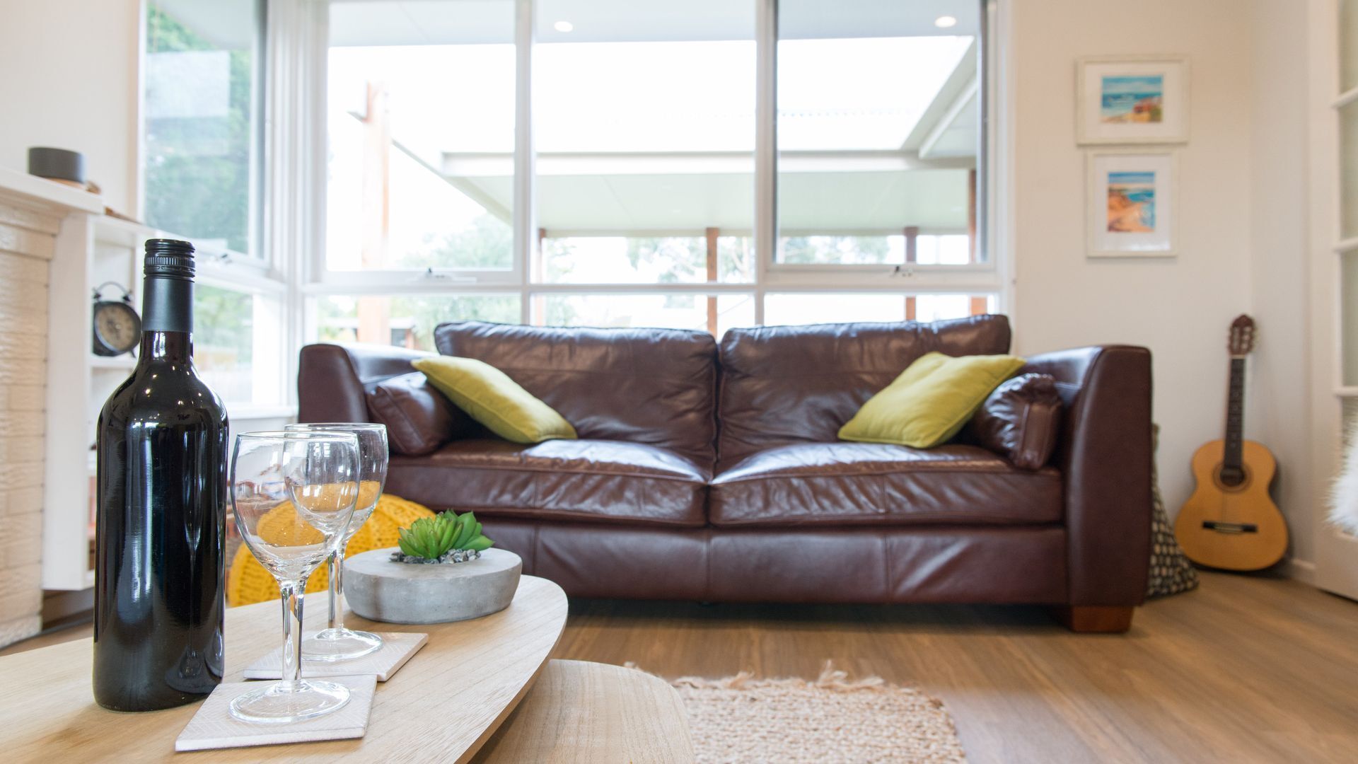 LCD TV, DVD player, books, stereo