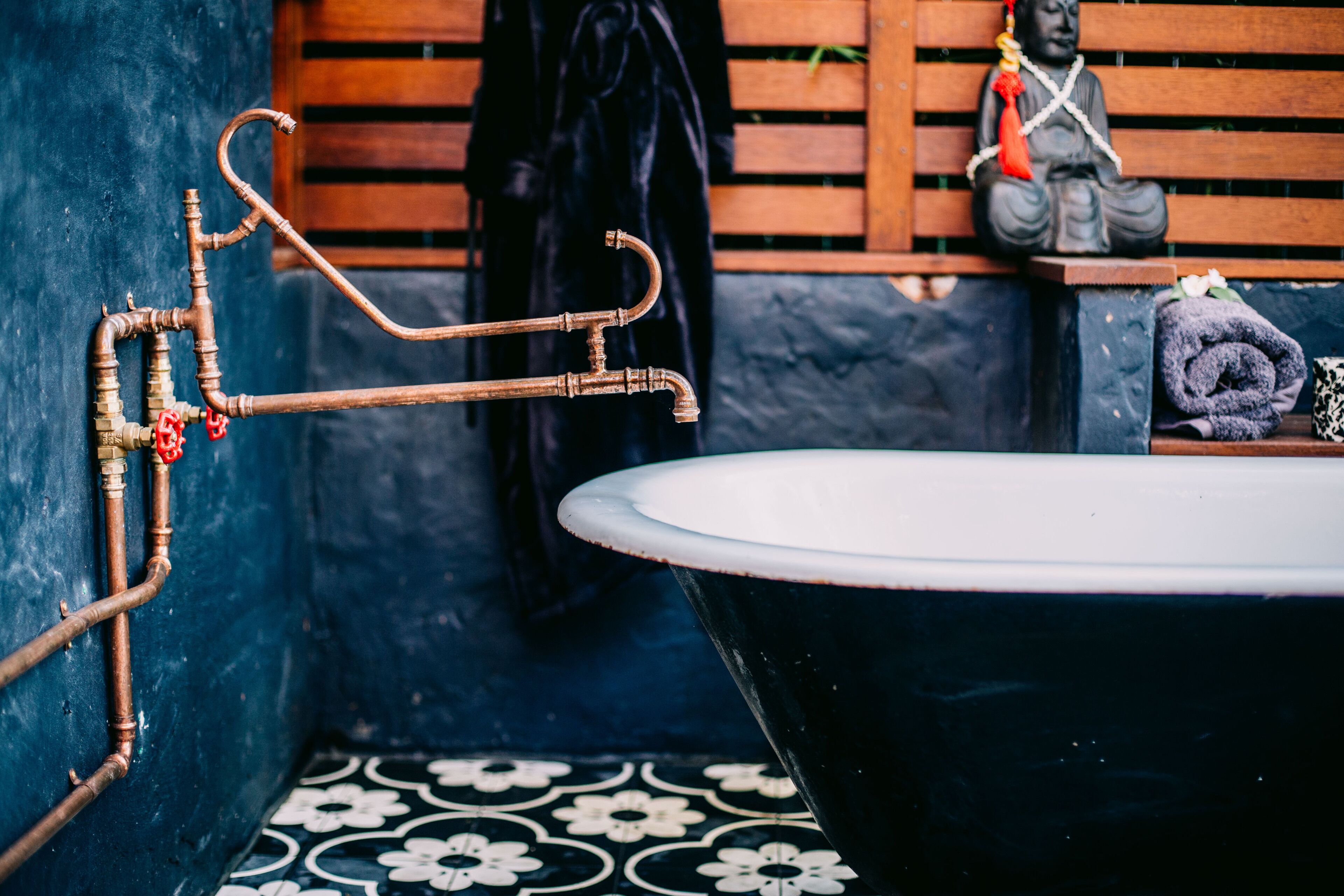 Bathtub, hair dryer, towels, soap