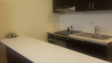 Fridge, oven, stovetop, electric kettle