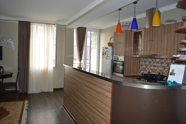 Fridge, oven, electric kettle