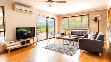 Smart TV, fireplace, DVD player