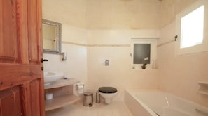 Baignoire, sĂšche-cheveux, serviettes fournies, papier toilette