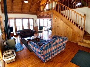 TV, fireplace, DVD player, books
