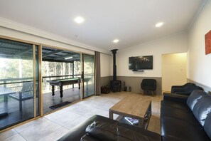 Fernseher, Kamin, DVD-Player, Bücher