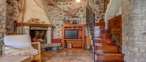 TV, fireplace