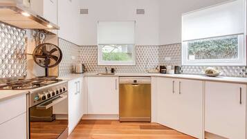 Fridge, microwave, oven, dishwasher