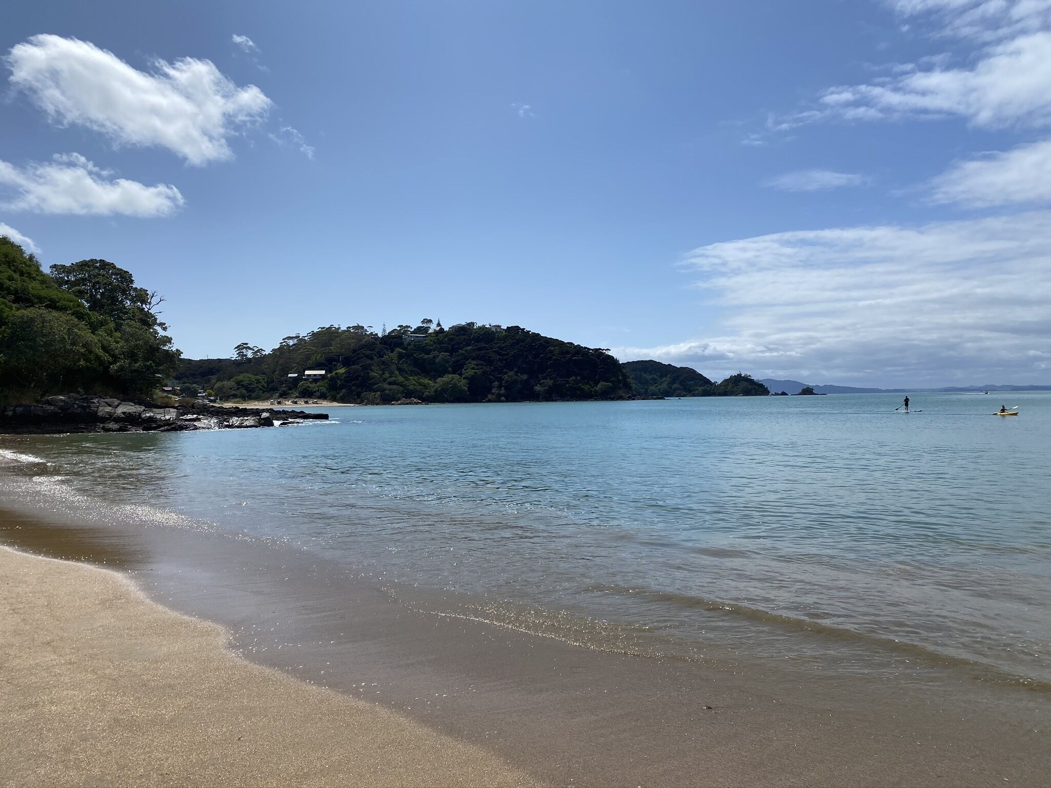 On the beach, sun-loungers