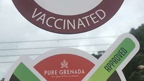 Two signs for Pure Safe Travel to Grenada, indicating it is a vaccinated destination.