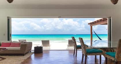 Luxury Beachfront Villa with a Pool & Deck in guard-gated Playacar