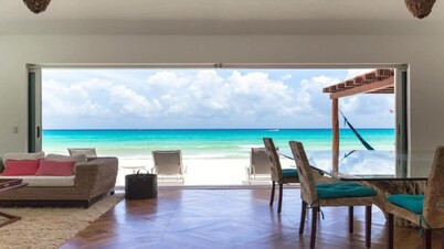 Luxury Beachfront Villa with a Pool & Deck in guard-gated Playacar