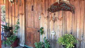 A wooden door with a sign reading "Cathy Cottage" and a rustic antler decoration above it. - Cathy's Cottage, Wuthering Heights ~ Dog friendly (Stanley Flat)