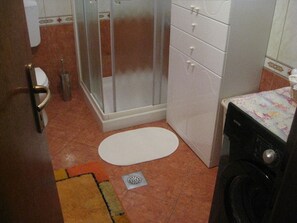 Hair dryer, towels, toilet paper